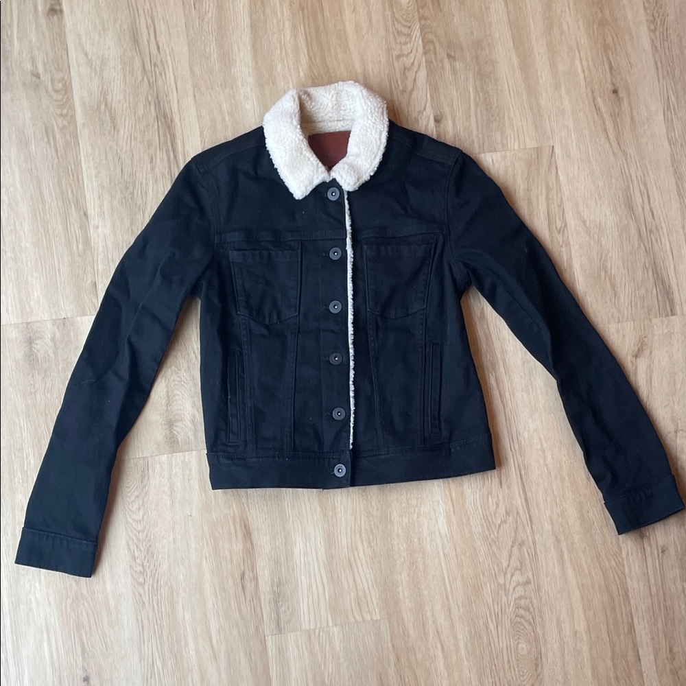 Paige Black Denim Jacket with Cream Sherpa Collar